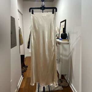 Cream Satin Midi Skirt